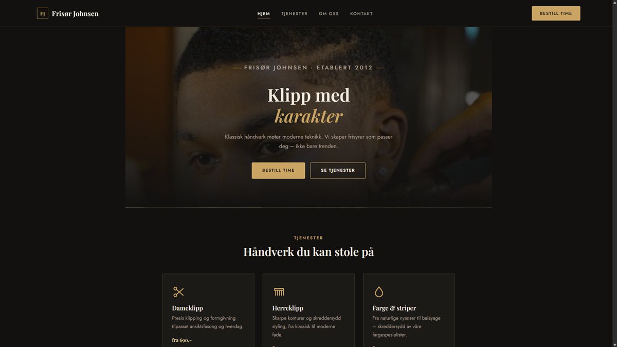 Skjermbilde av Frisør Johnsen-nettsiden